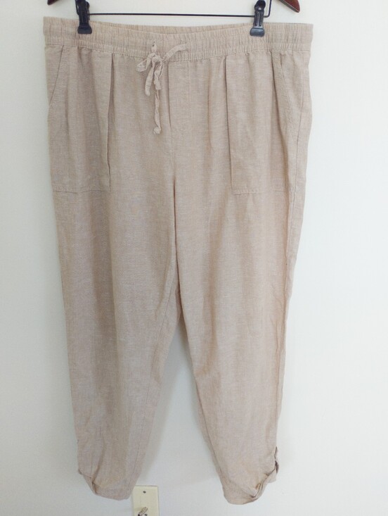 Joe Fresh Pants - Joe Fresh Linen Cotton Roll Cuff Pant Beige Neutral Drawstring Casual Pants XL